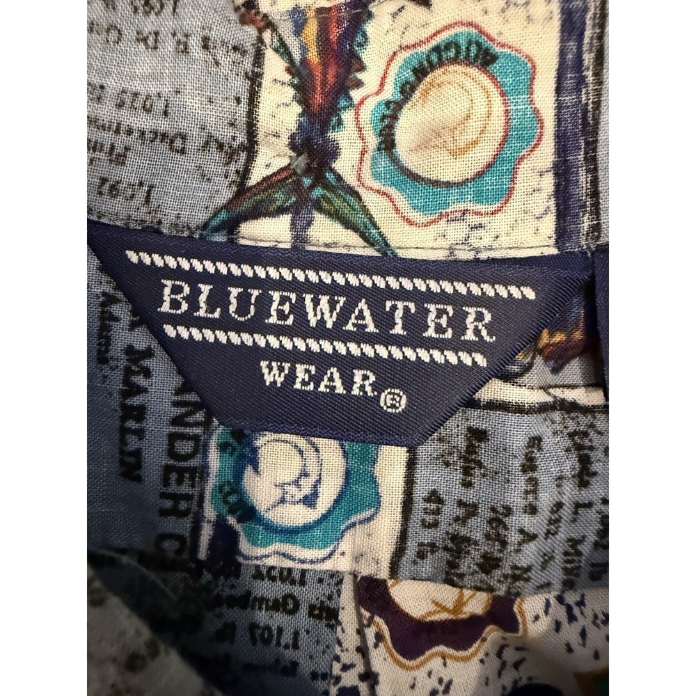 Vintage Bluewater Wear Shirt Mens XL Blue Hawaiian Fishing Nautical Marlin Tuna - Picture 2 of 6